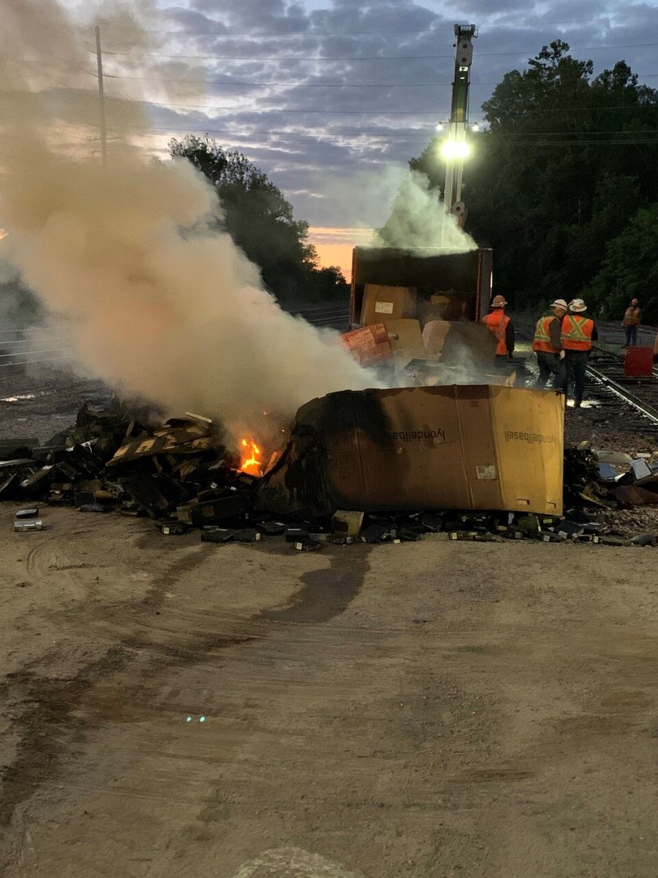 A Union Pacific intermodal container was caught on fire on the railroad tracks.